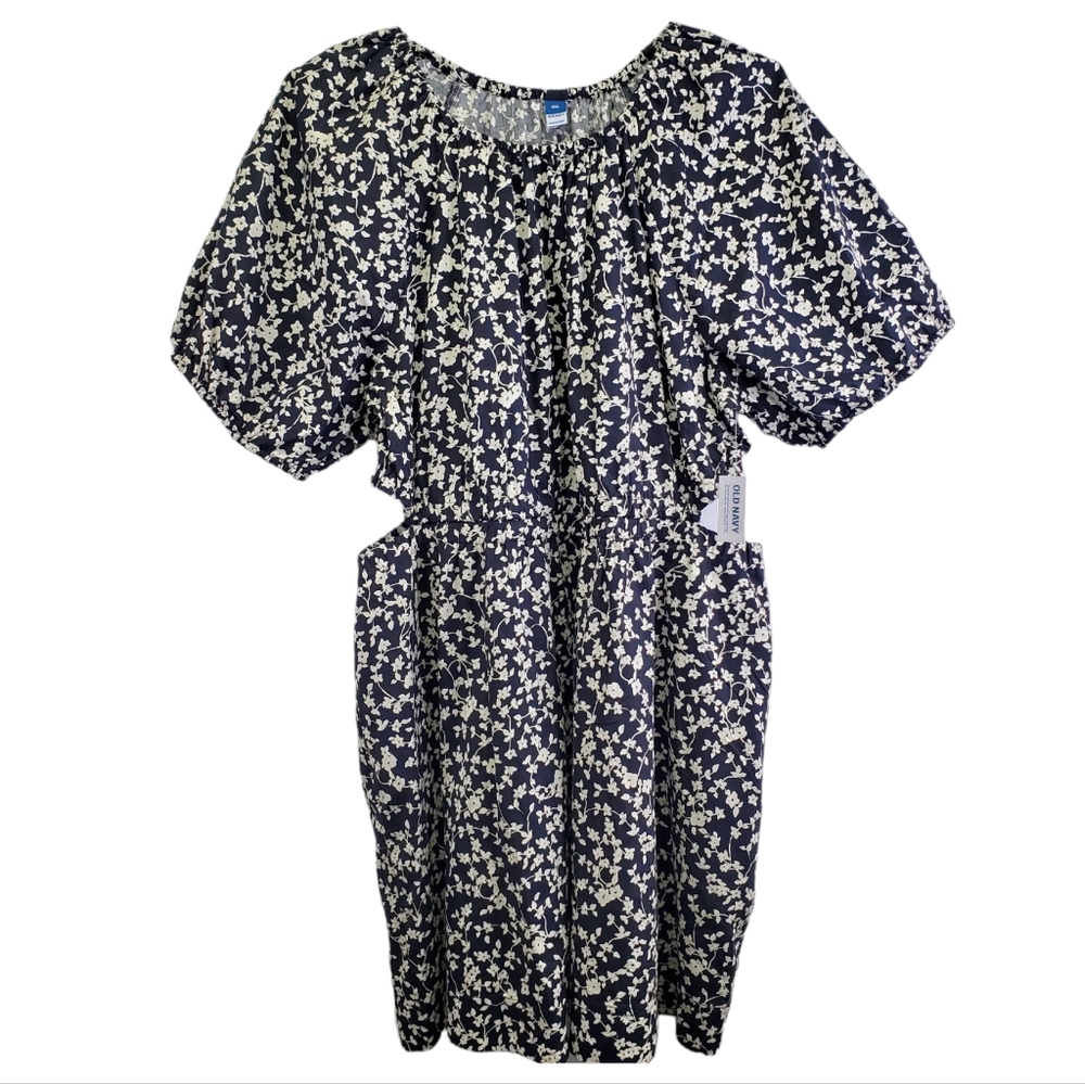 NWT Old Navy Women's Cutout Dress Black/White Floral Print 100% Cotton Size XXL